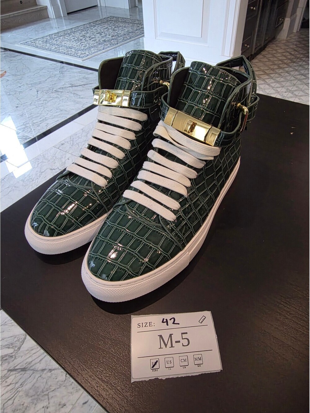 Men's Green Croc-Embossed High-Tops with Gold Accents